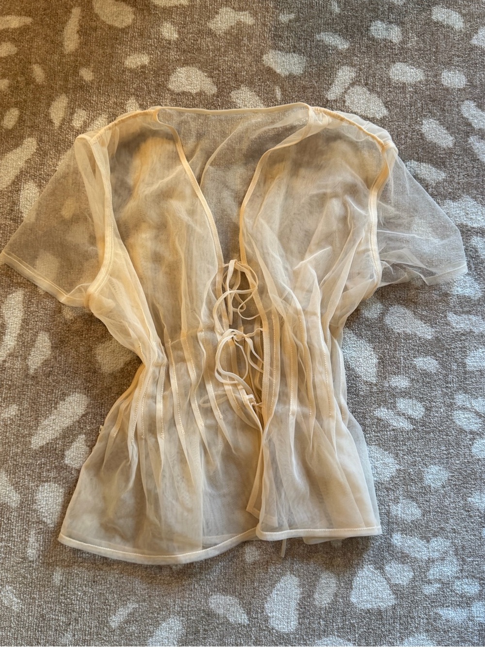 Sheer Lace-Up Mesh Top in Light Beige